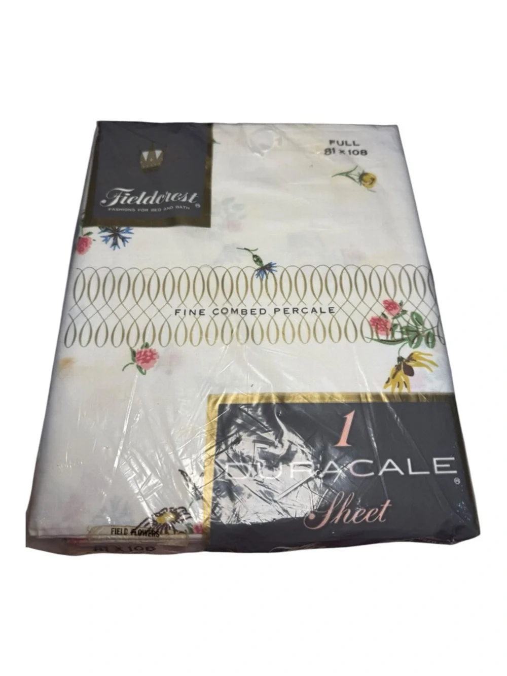 Vintage Fieldcrest Duracale Full Flat Sheet 81x108 Floral Field Flowers NOS